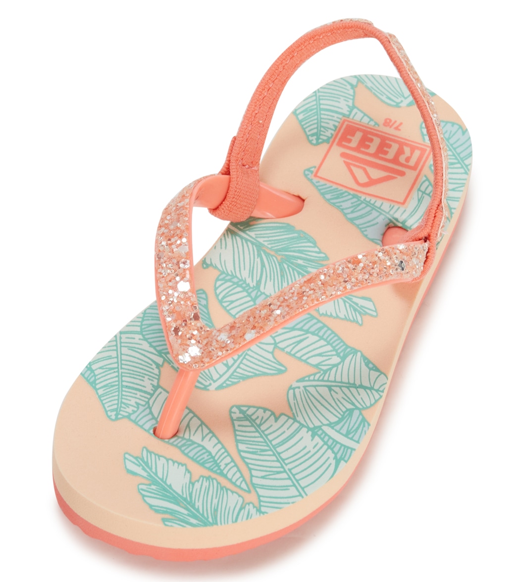 Reef Girls' Little Stargazer Print Flip Flop Toddler Kid - Mint Palms 11/12 - Swimoutlet.com