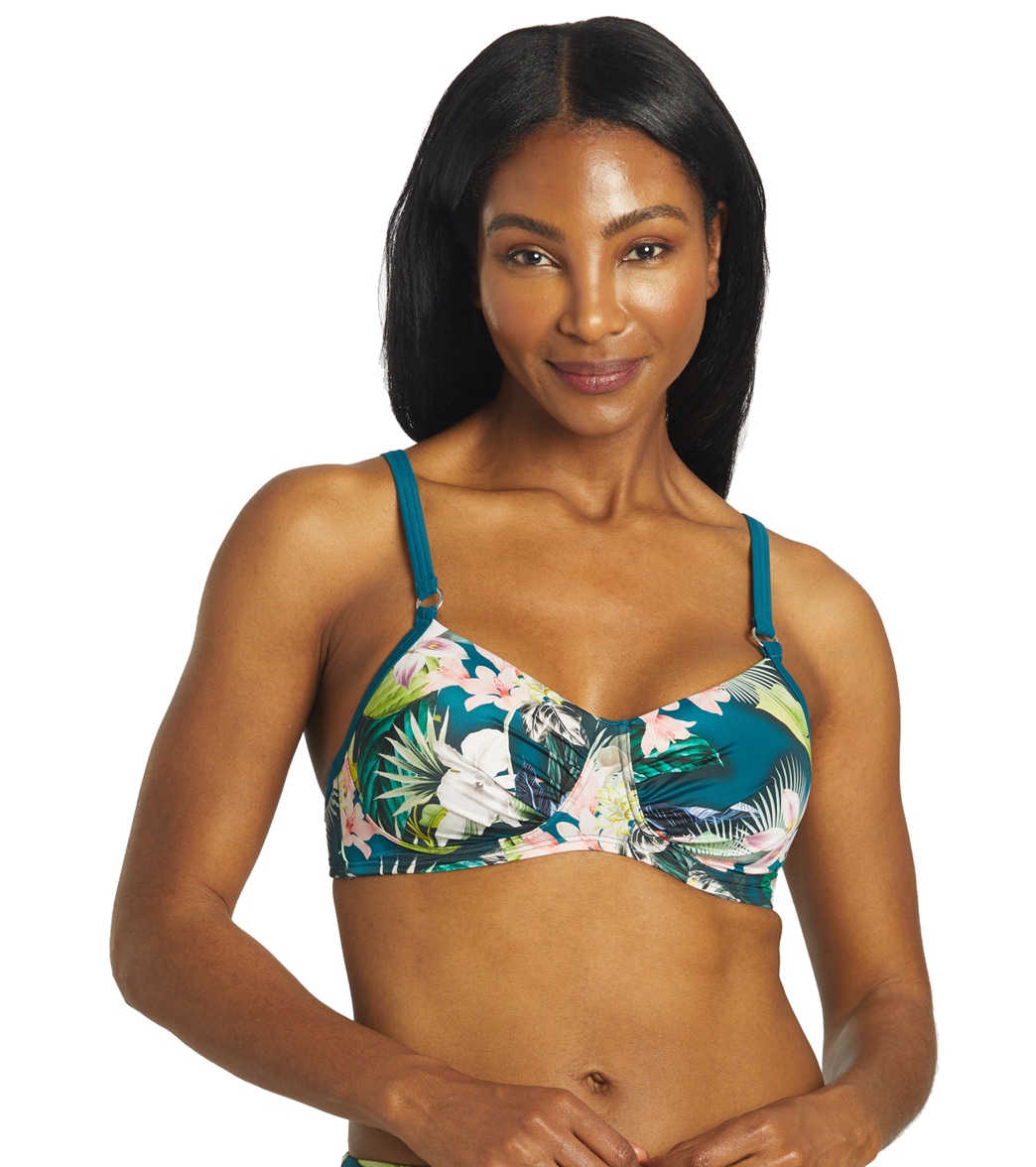 Amoena Women's Flower Spirit Mastectomy Bikini Top - Emerald/Jungle 16B - Swimoutlet.com