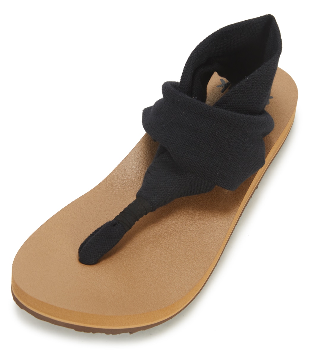 Sanuk Women's Sling St Sandals - Black/Tan 05 100% Rubber - Swimoutlet.com