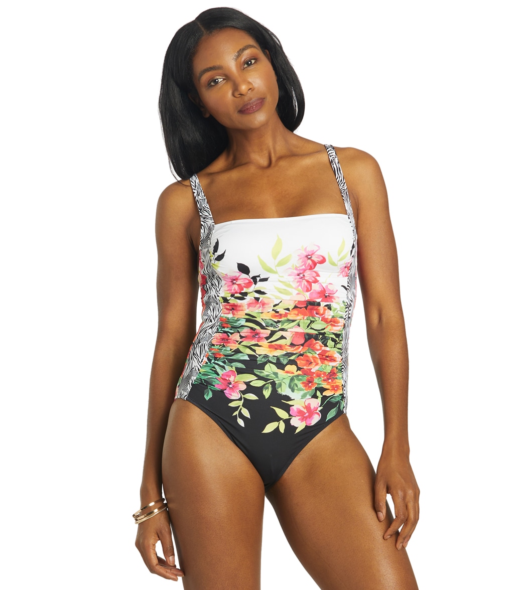 Johnny Was Women's Fay Floral Ruched One Piece Swimsuit - Multi Medium - Swimoutlet.com