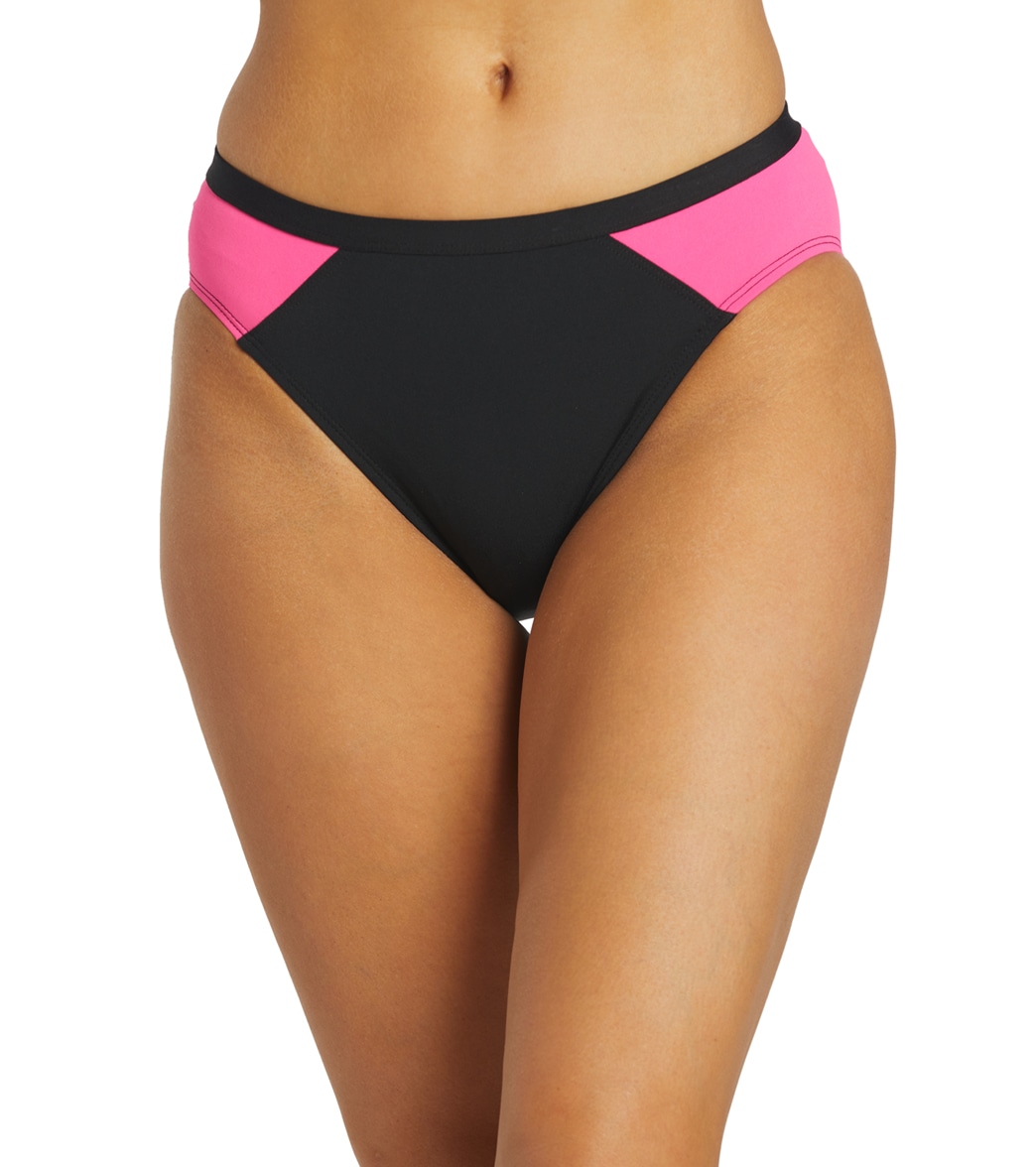 Finz Women's Color Block Bikini Bottom - Black/Pink Usa 10/Aus 12 - Swimoutlet.com