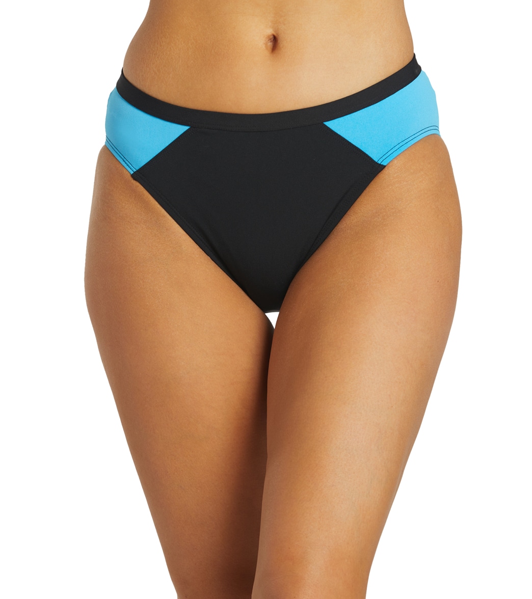 Finz Women's Color Block Bikini Bottom - Black/Blue Usa 10/Aus 12 - Swimoutlet.com