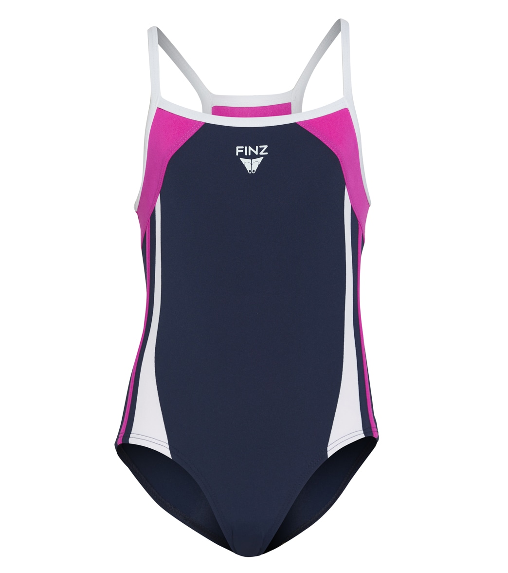 Finz Girls' Sportback One Piece Swimsuit - Navy/Purple 10 - Swimoutlet.com