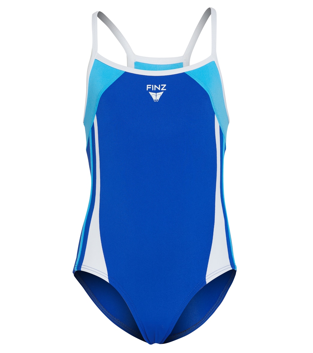 Finz Girls' Sportback One Piece Swimsuit - Indigo/Turquoise 10 - Swimoutlet.com