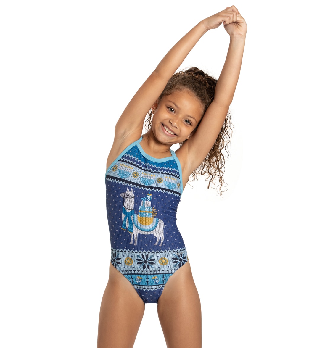 Sporti Granny Sweater Llamakah Thin Strap One Piece Swimsuit Youth 22-28 - Blue 22Y Polyester - Swimoutlet.com
