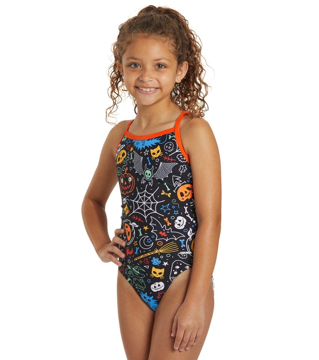 Sporti Halloween Party Thin Strap One Piece Swimsuit Youth 22-28 - Black 22Y Polyester - Swimoutlet.com