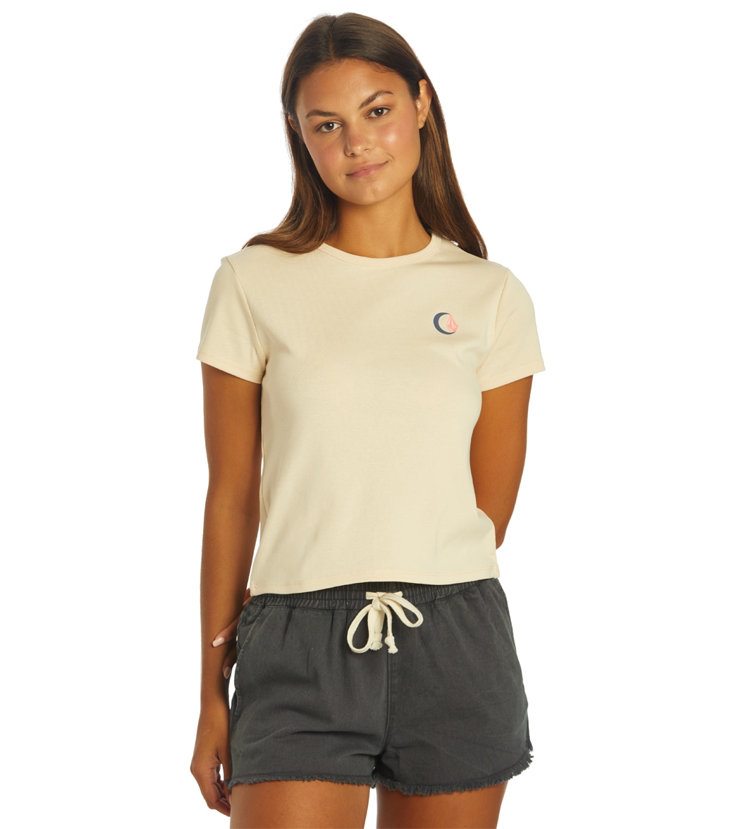 Volcom Women's Have A Clue Tee Shirt - Sand Large Cotton - Swimoutlet.com