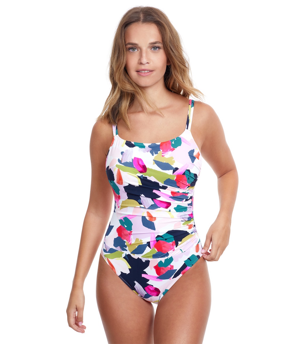 Profile By Gottex Women's Canvas Scoop Neck Once Piece Swimsuit D Cup - Multi 8D - Swimoutlet.com