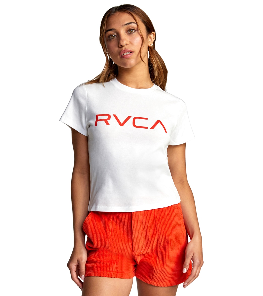 Rvca Women's Rib Short Sleeve Tee Shirt - Vintage White Medium Cotton - Swimoutlet.com