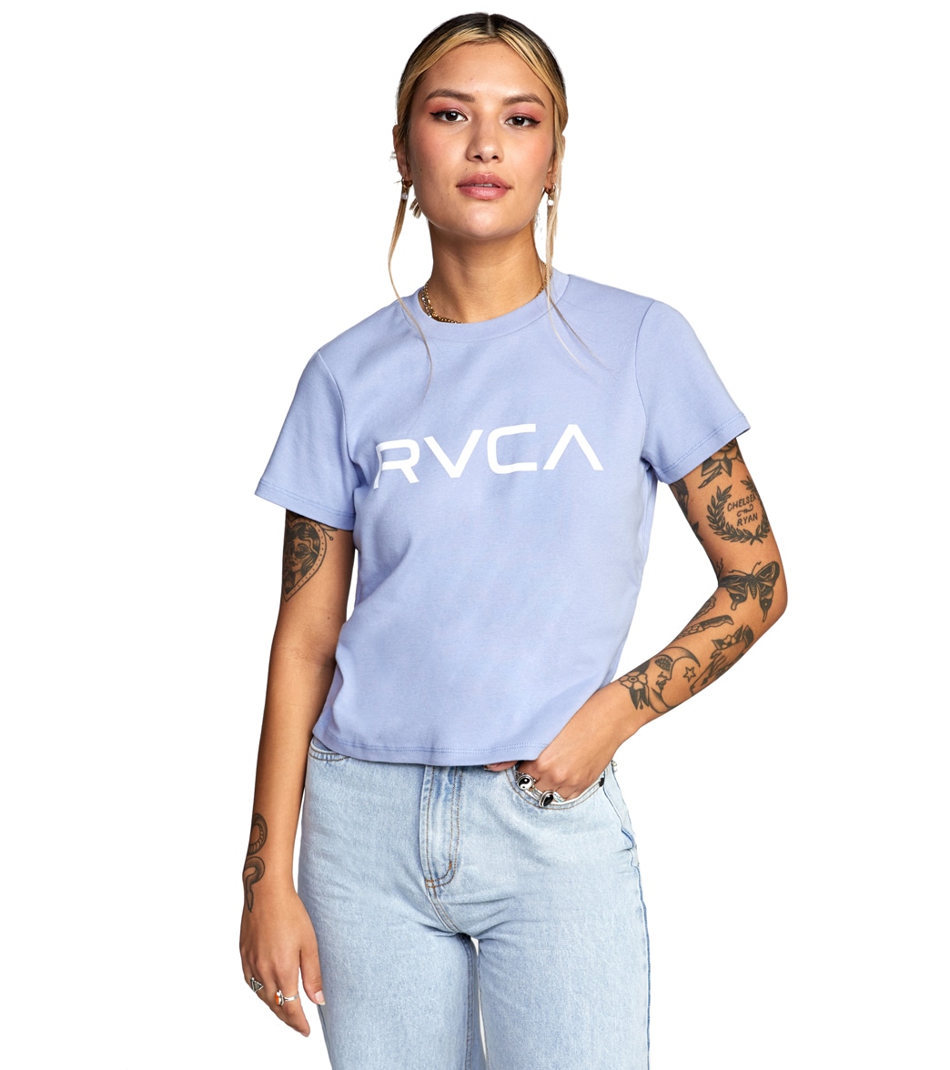 Rvca Women's Rib Short Sleeve Tee Shirt - Grey Purple Large Cotton - Swimoutlet.com