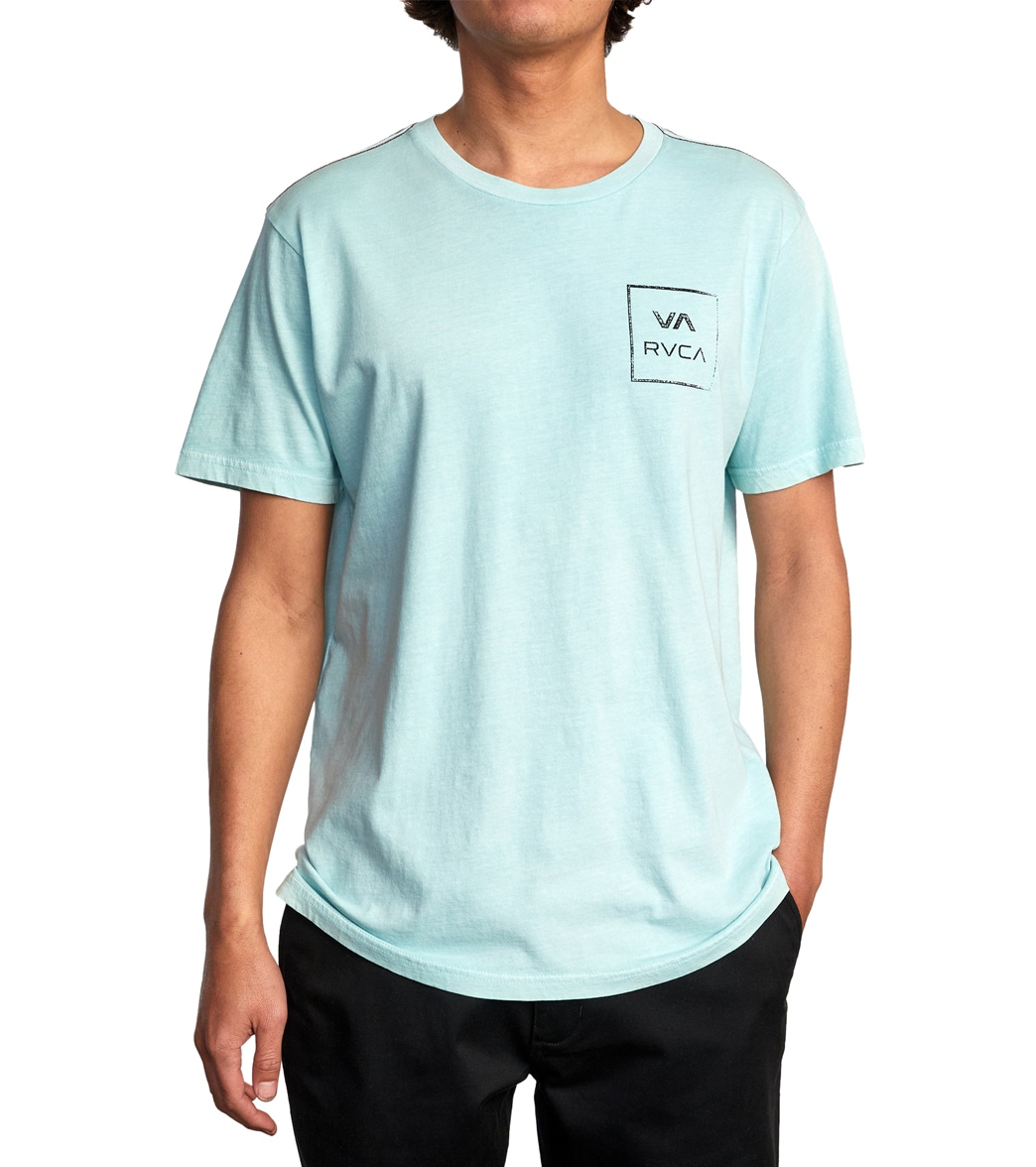 Rvca Men's All The Way Short Sleeve Tee Shirt - Aqua Haze Large Cotton - Swimoutlet.com