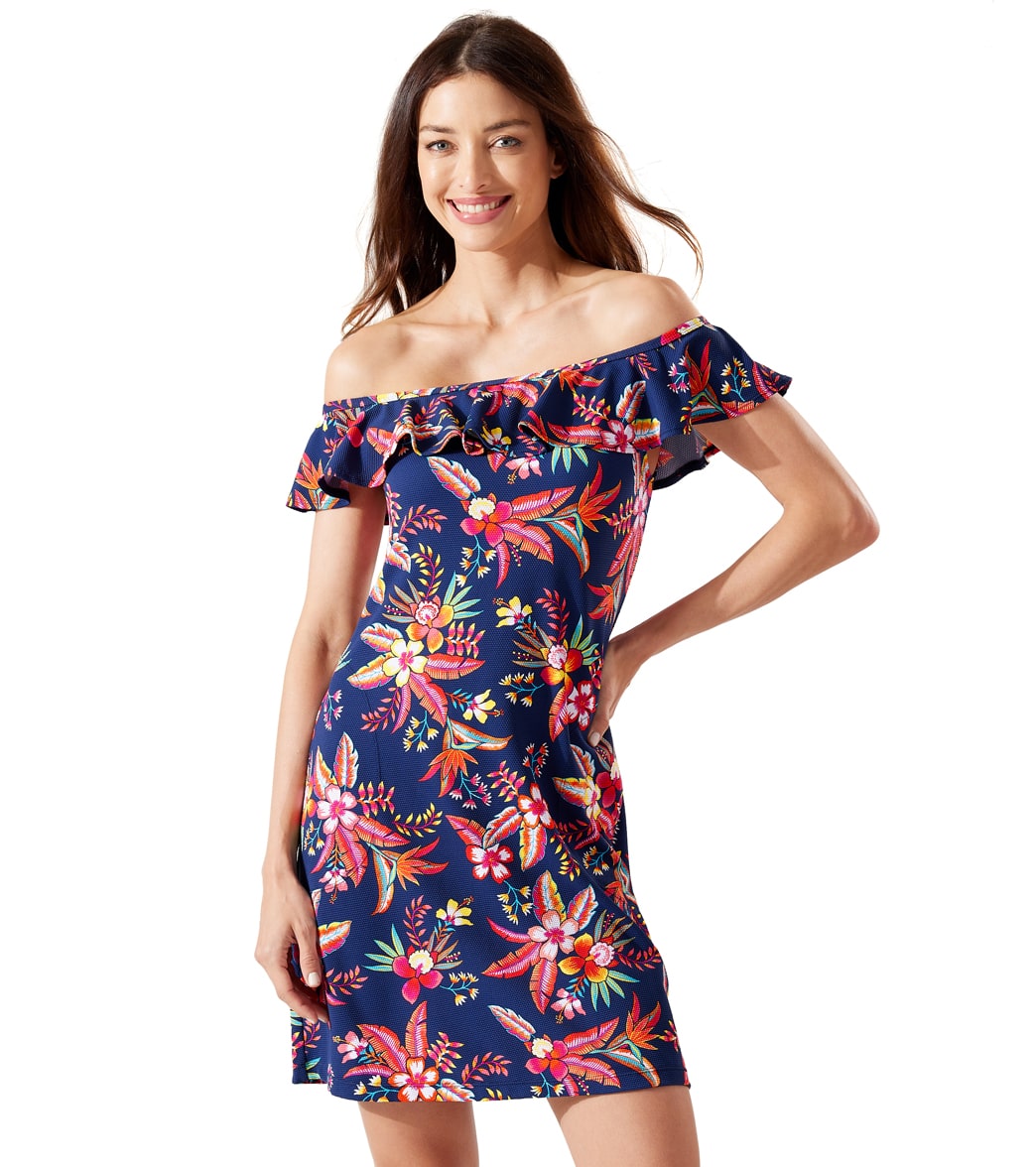 Tommy Bahama Women's Island Cays Off The Shoulder Spa Dress - Mare Navy Large - Swimoutlet.com