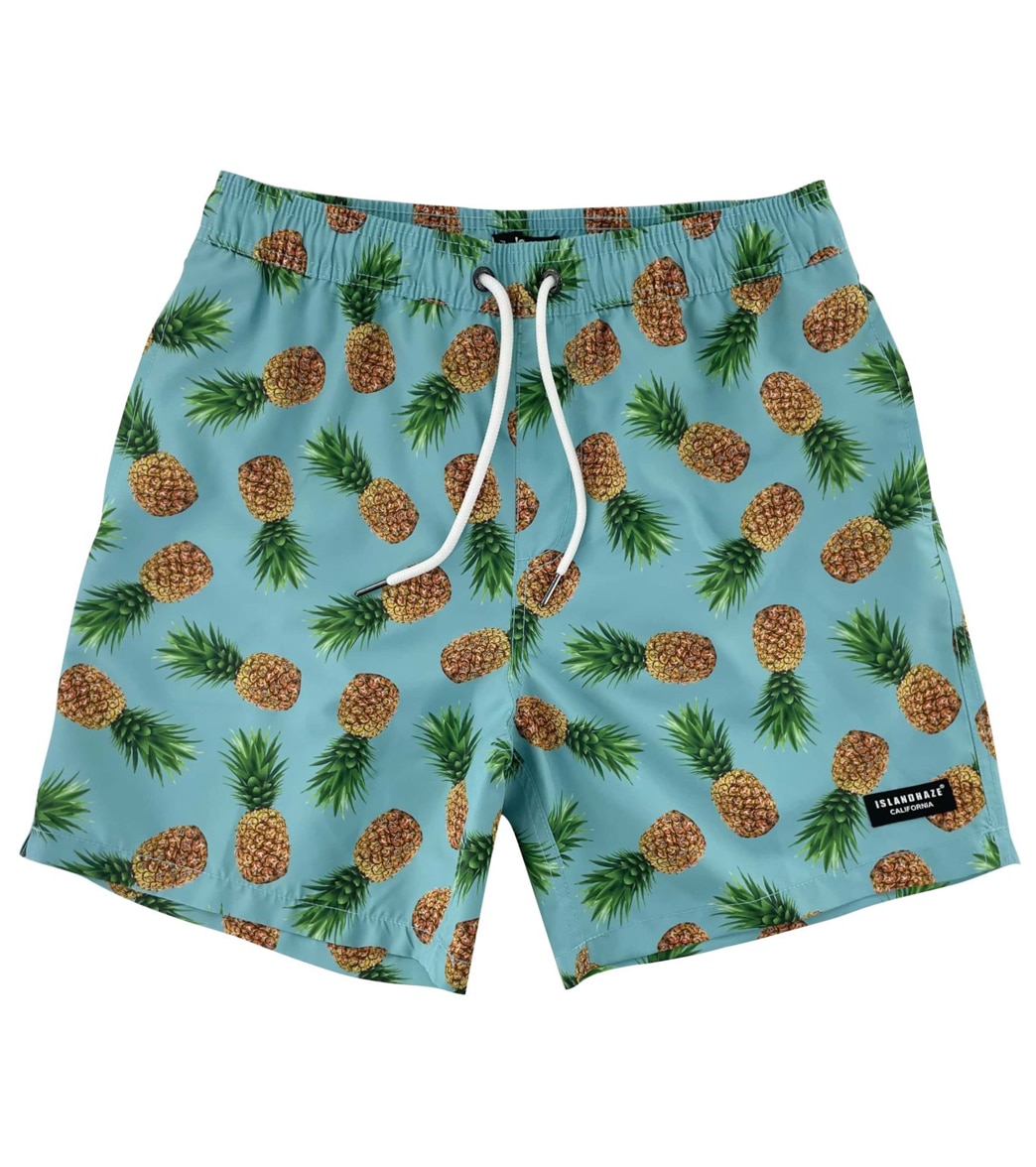 Island Haze Men's 17 The Pineapples Printed Volley Shorts - Blue Large Polyester - Swimoutlet.com