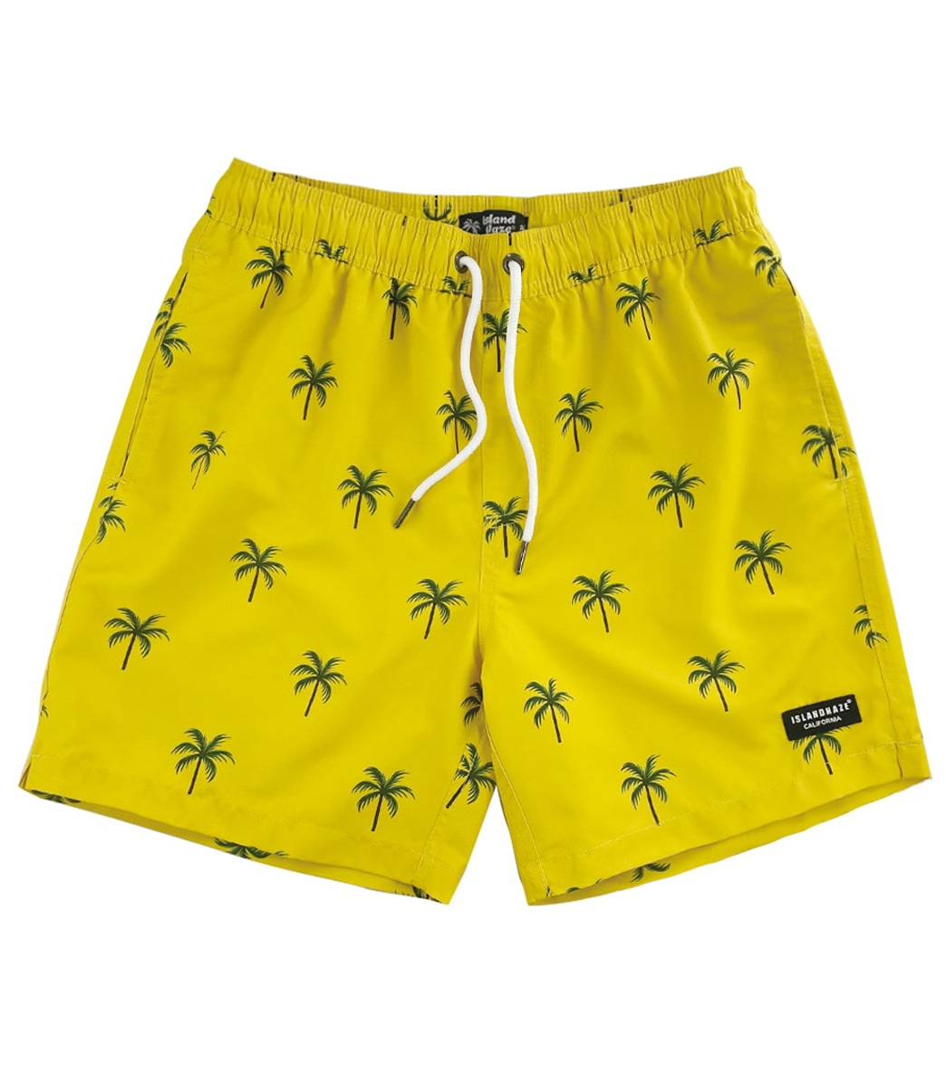 Island Haze Men's 17 Marino Printed Volley Shorts - Yellow Large Polyester - Swimoutlet.com