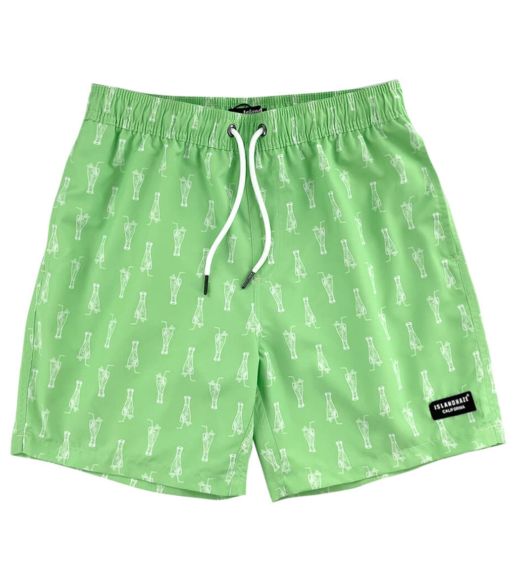 Island Haze Men's 17 Poco Grande Printed Volley Shorts - Lime Large Polyester - Swimoutlet.com