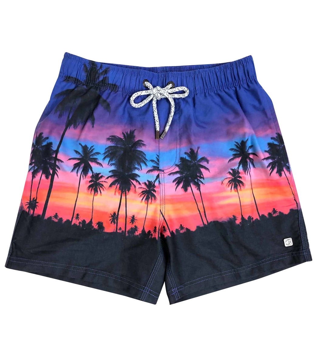 Island Haze Men's 17 Sunrise Printed Volley Shorts - Black Large - Swimoutlet.com