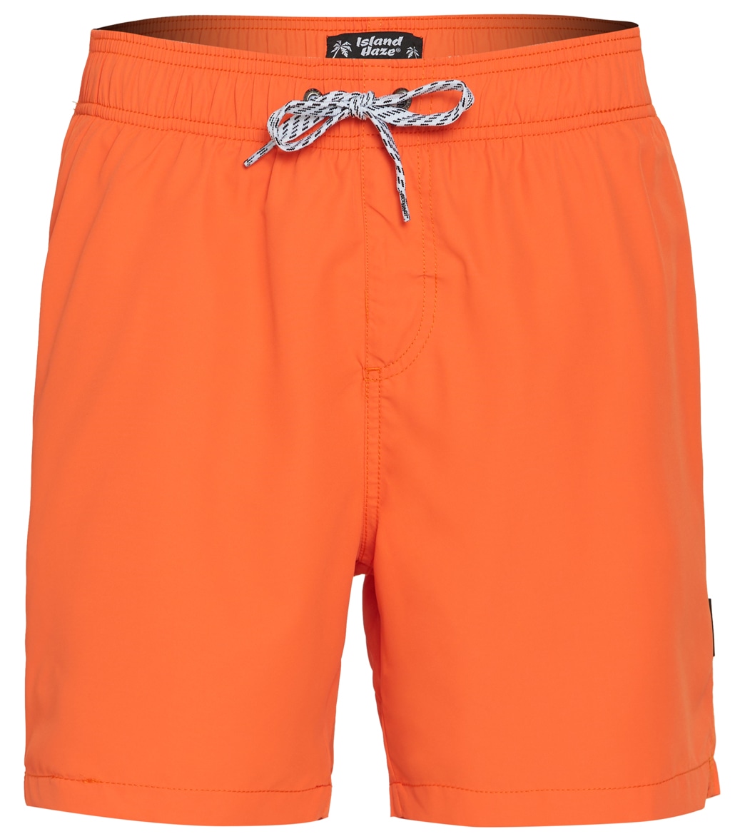 Island Haze Men's 16.5 Barbados Solid Swim Trunks - Orange Large Polyester - Swimoutlet.com