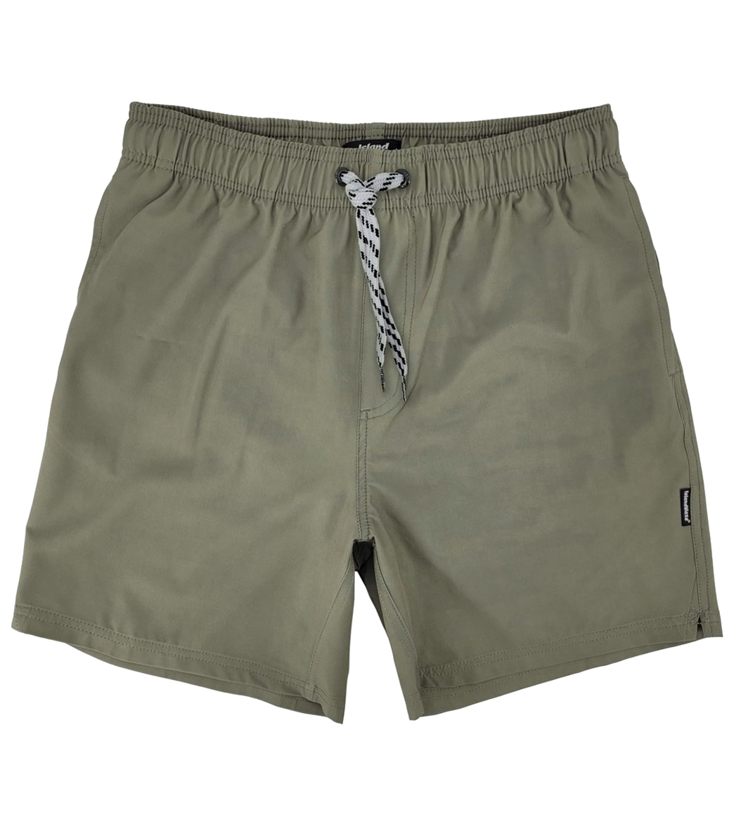 Island Haze Men's 16.5 Barbados Solid Volley Shorts - Olive Large Polyester - Swimoutlet.com