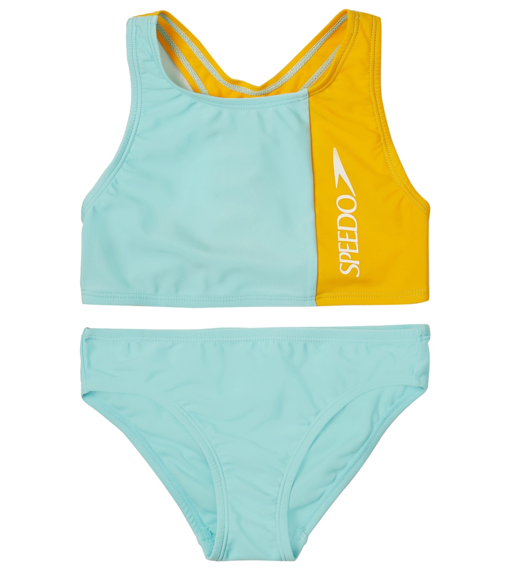 Speedo Girls' Solid Blocked Bikini Set Big Kid - Aqua Splash 10 - Swimoutlet.com