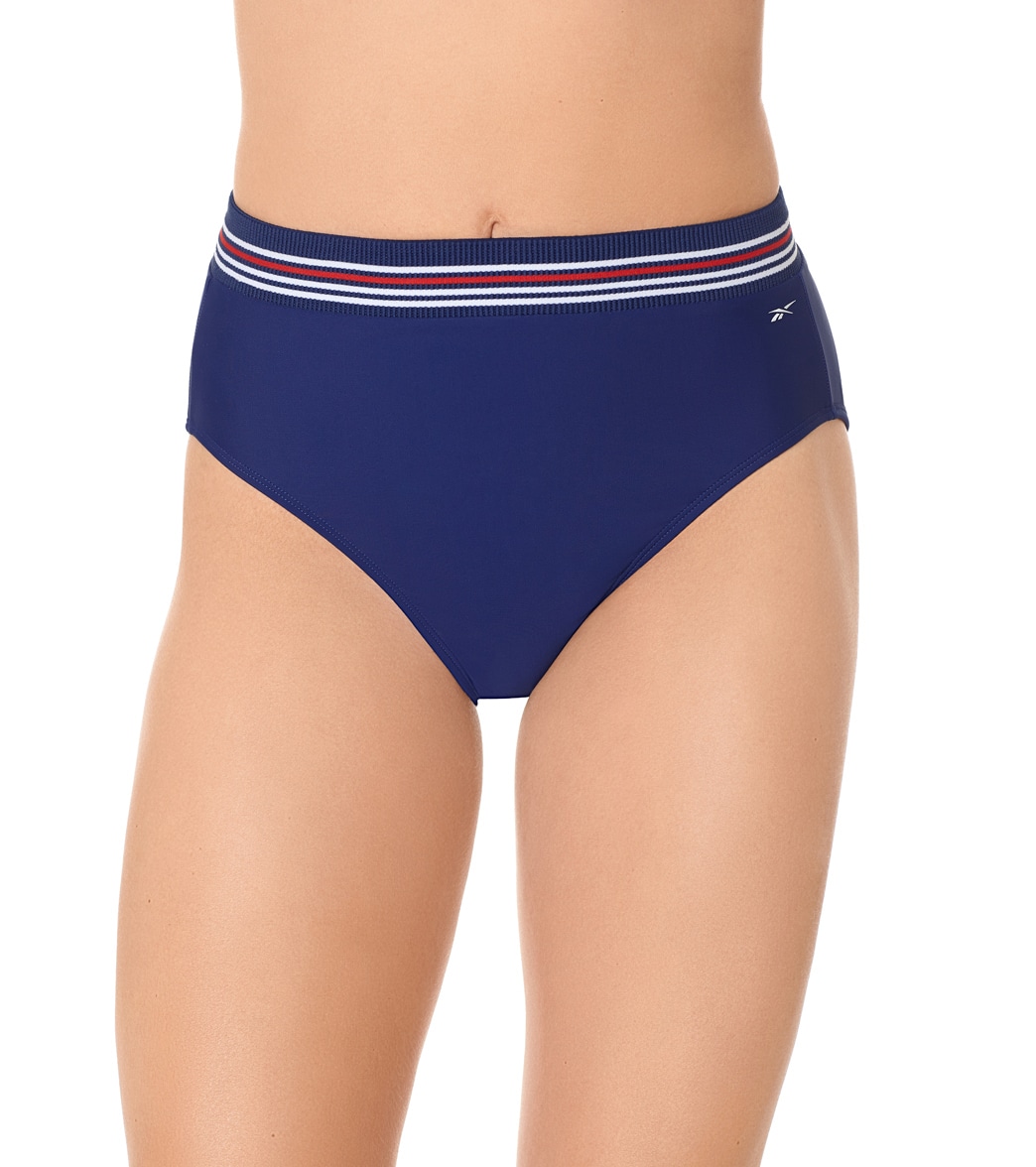 Reebok Women's Solid High Waist Bikini Bottom - Navy Large - Swimoutlet.com