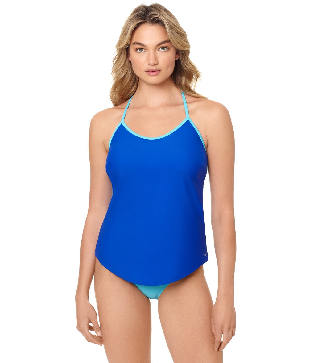 Reebok Women's Solid Strappy Tankini Top - Blue Large - Swimoutlet.com