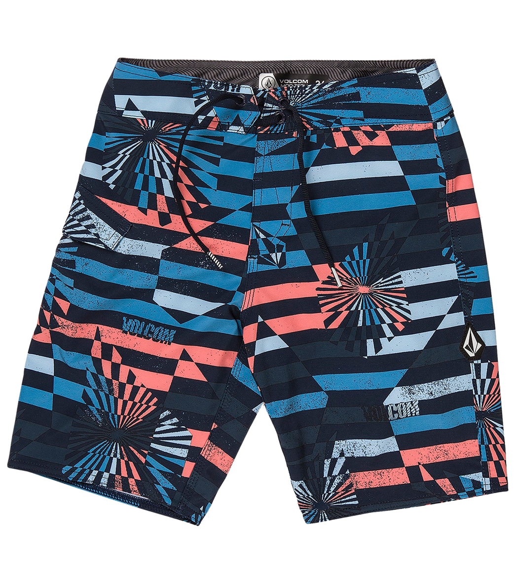 Volcom Boys' Mod Stone Stripe Board Shorts Big Kid - Navy 23 - Swimoutlet.com