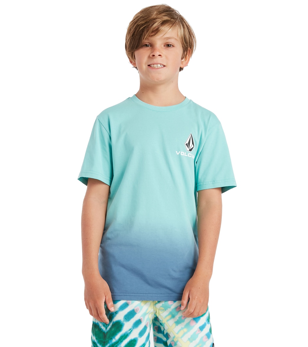 Volcom Boys' Stone Dip Short Sleeve Tee Big Kid Shirt - Sea Green Medium Cotton - Swimoutlet.com