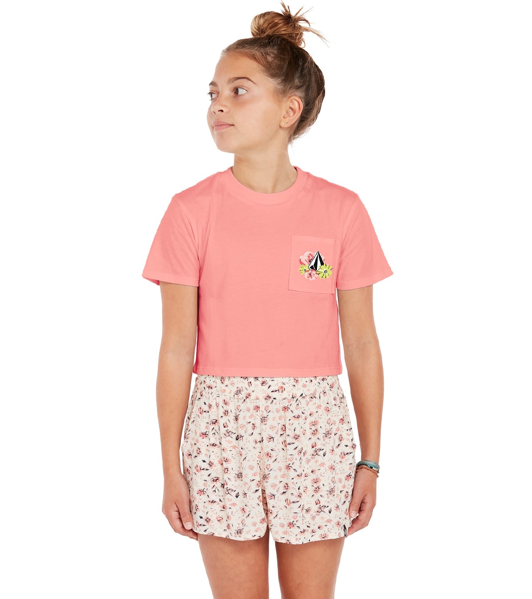 Volcom Girls' Pocket Dial Tee Shirt - Coral Haze Large Cotton/Polyester - Swimoutlet.com