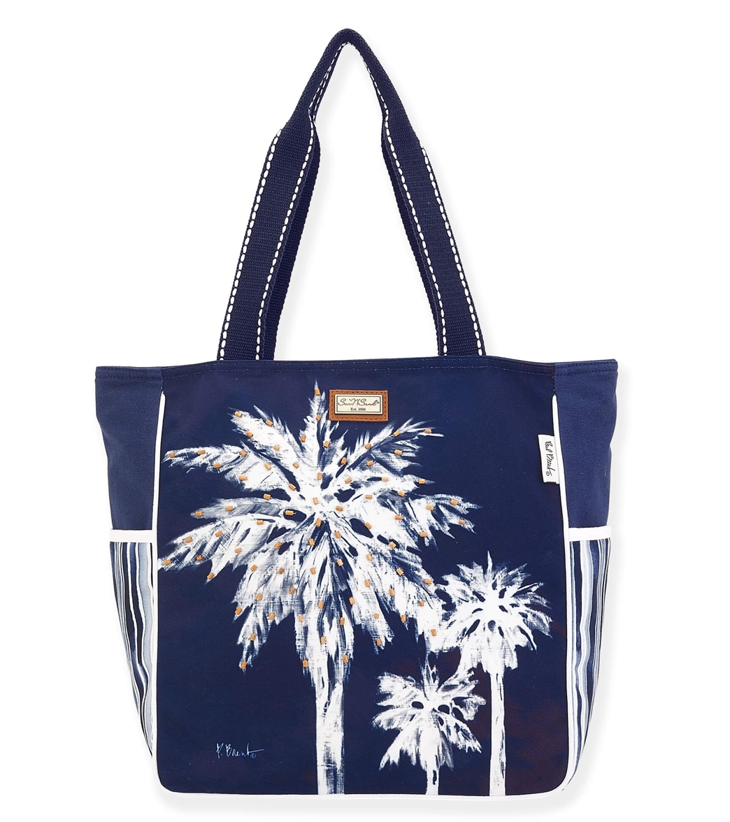 Sun N Sand Navy / White Palm Tree Shoulder Tote - One Size - Swimoutlet.com