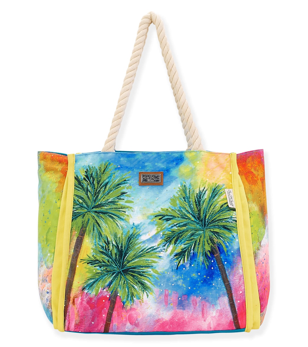 Sun N Sand Multi Color Palm Tree Shoulder Tote - Colorations One Size - Swimoutlet.com