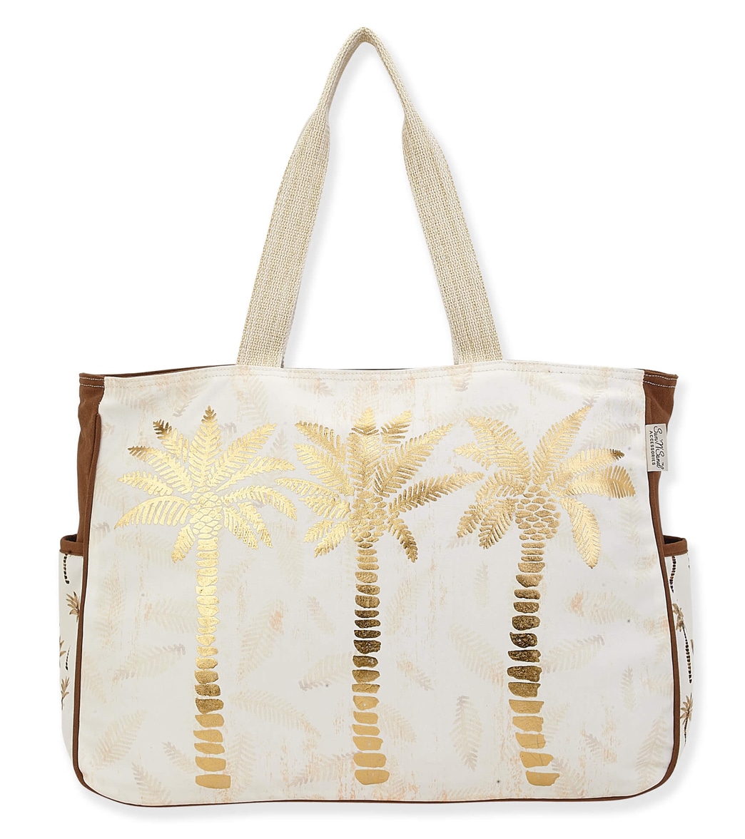 Sun N Sand Gold Metallic Palm Tree Oversized Tote - Natural / One Size - Swimoutlet.com