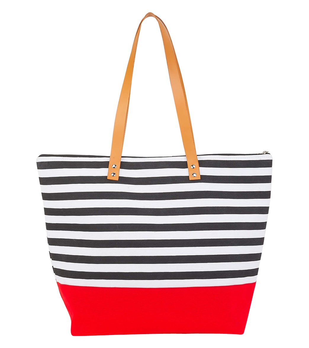 Sun N Sand Nautical Striped Shoulder Tote - Red/ White / Black One Size - Swimoutlet.com