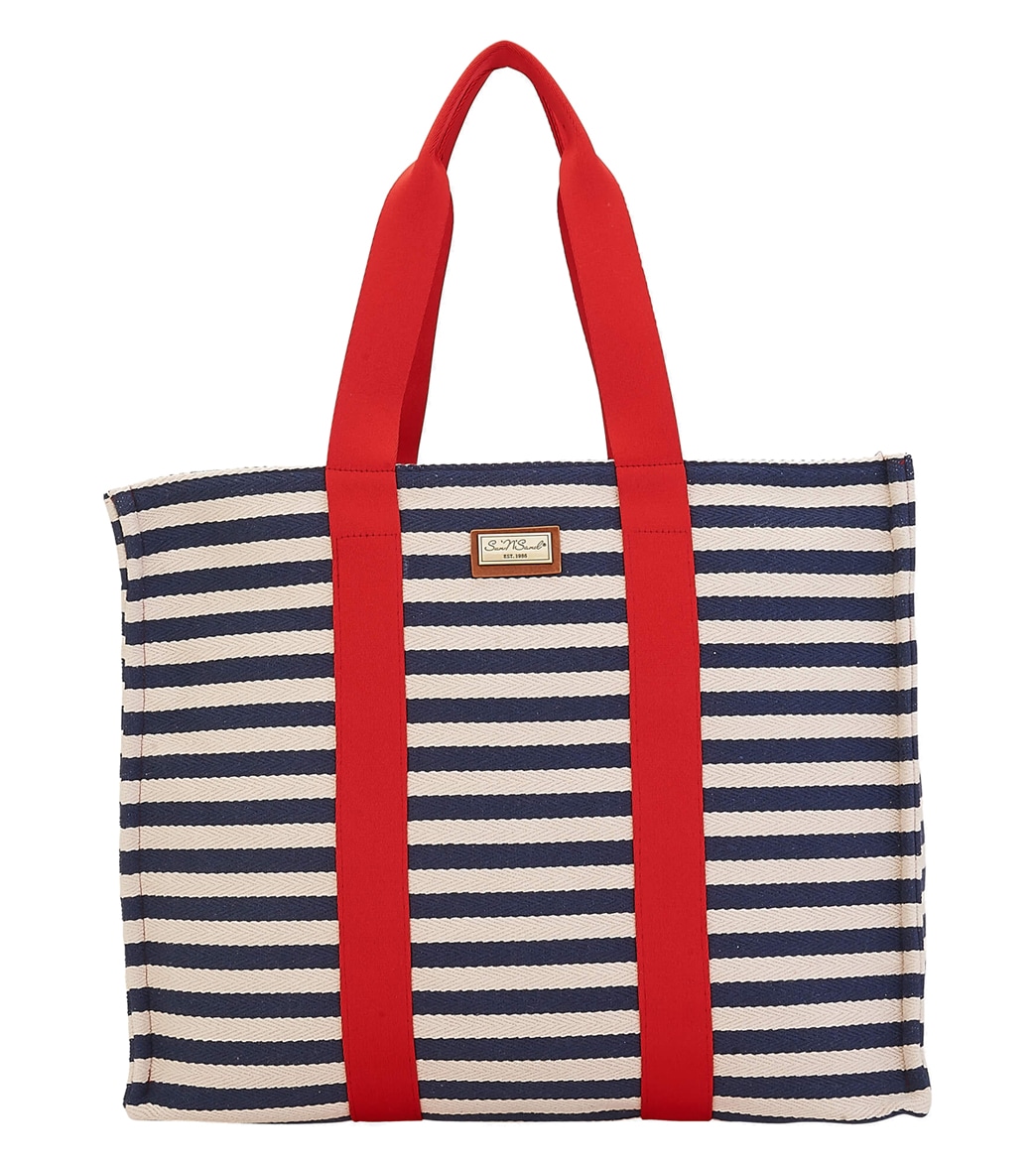 Sun N Sand Nautical Striped Square Shoulder Tote - Red/ White / Navy One Size - Swimoutlet.com