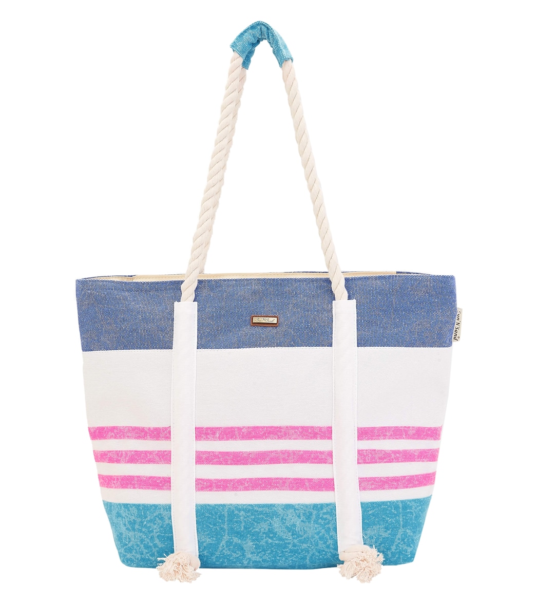 Sun N Sand Pastel Colored Stripe Shoulder Bag - Blue / Pink White One Size - Swimoutlet.com