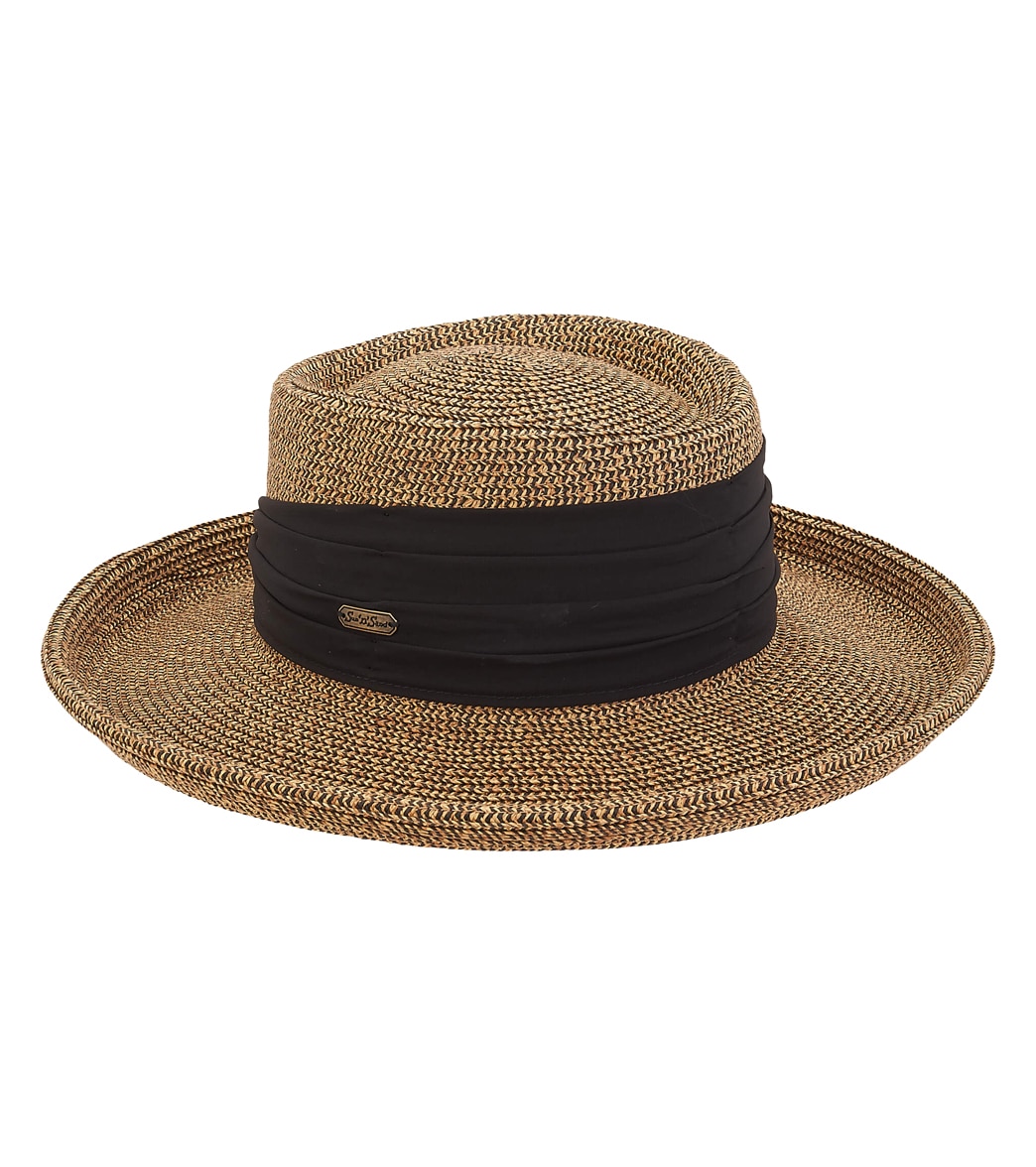 Sun N Sand Paperbraid Boater W/ Wide Pleat Band - Black One Size - Swimoutlet.com
