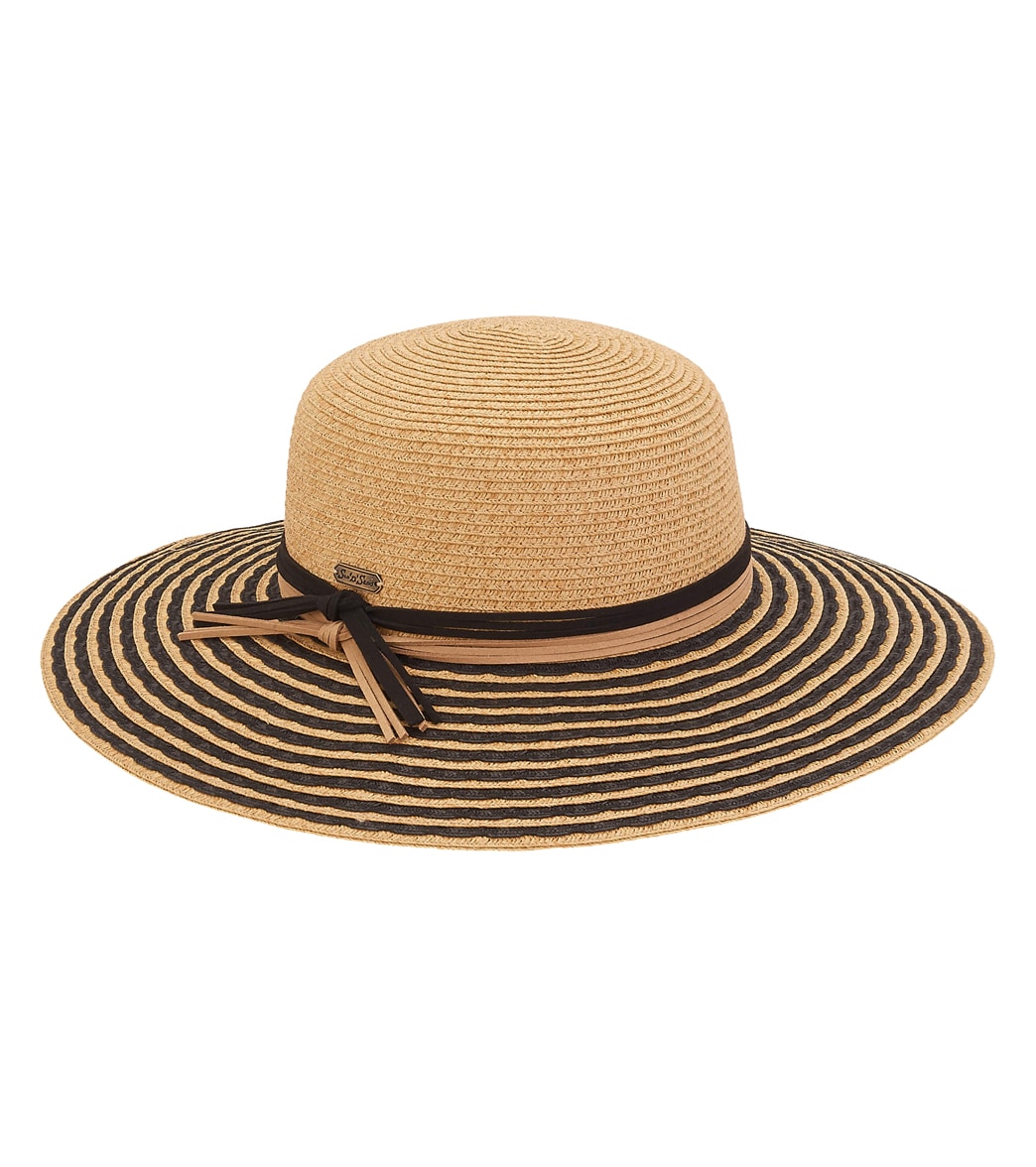 Sun N Sand Paperbraid Round Crown W/ Striped Brim - Tan / Black One Size - Swimoutlet.com