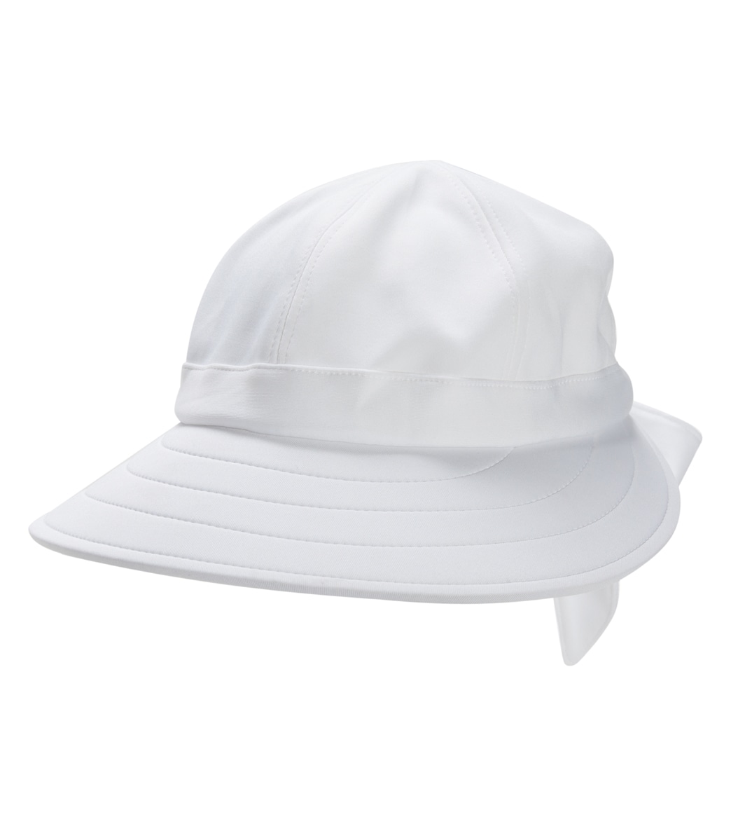Sun N Sand Poly Performance Pool Hat W/ Bow Back - White One Size - Swimoutlet.com