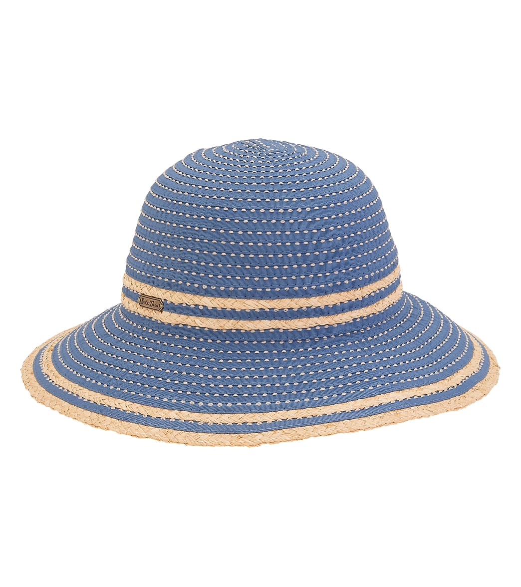 Sun N Sand packable ribbon hat w/ raffia edge trim - denim one size - swimoutlet.com