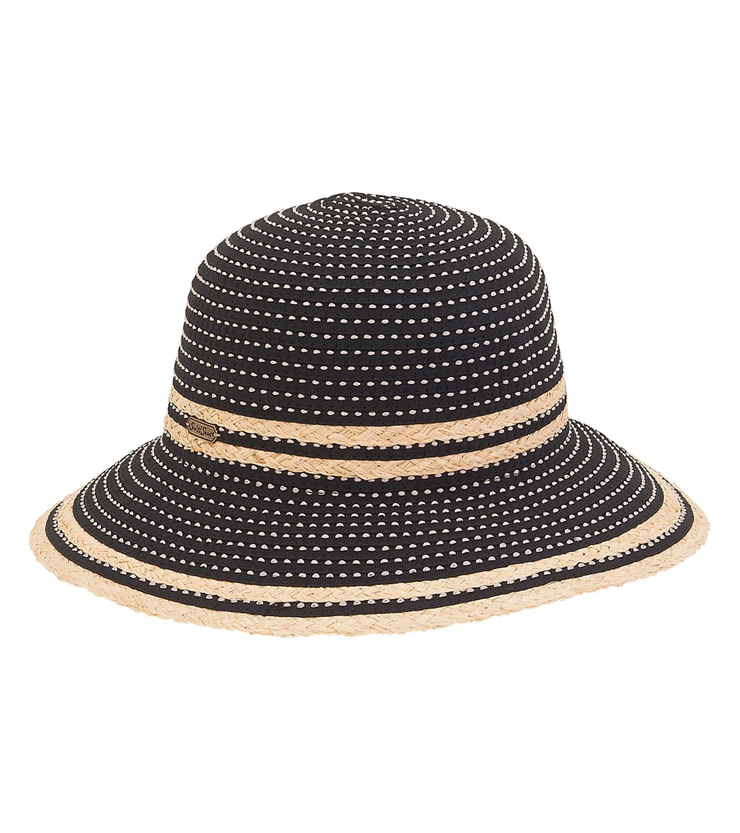 Sun N Sand Packable Ribbon Hat W/ Raffia Edge Trim - Black One Size - Swimoutlet.com
