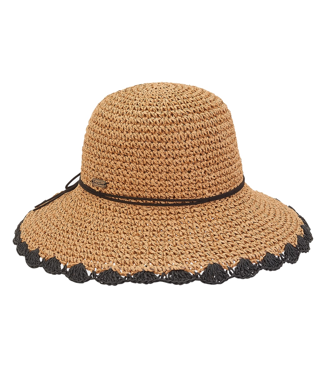 Sun N Sand Packable Crocheted Downturn W/ Contrast Edge Trim - Tan One Size - Swimoutlet.com