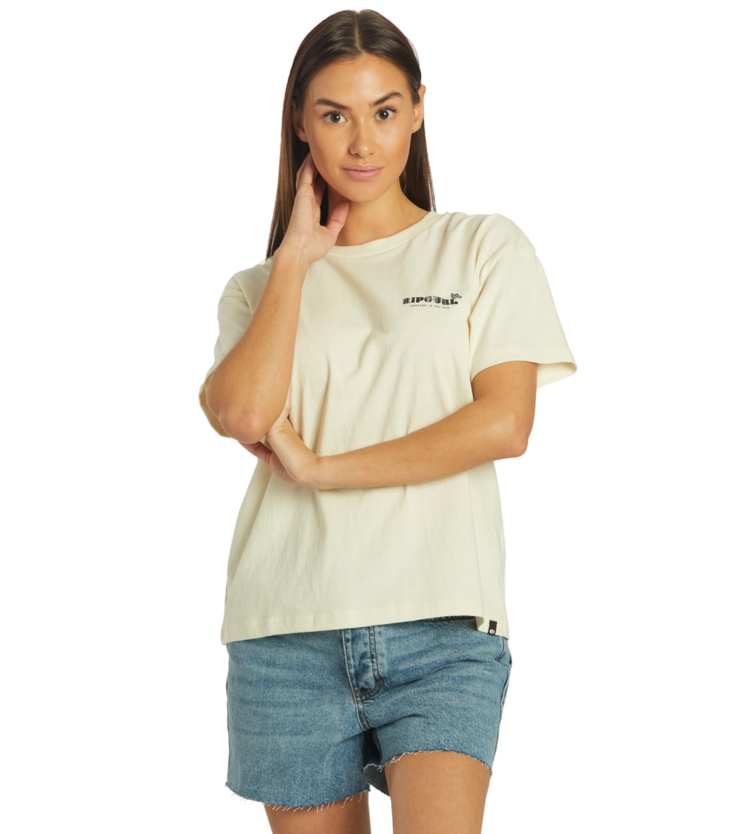 Rip Curl Women's Fields Of Dreams Relaxed Tee Shirt - Bone Large Cotton - Swimoutlet.com