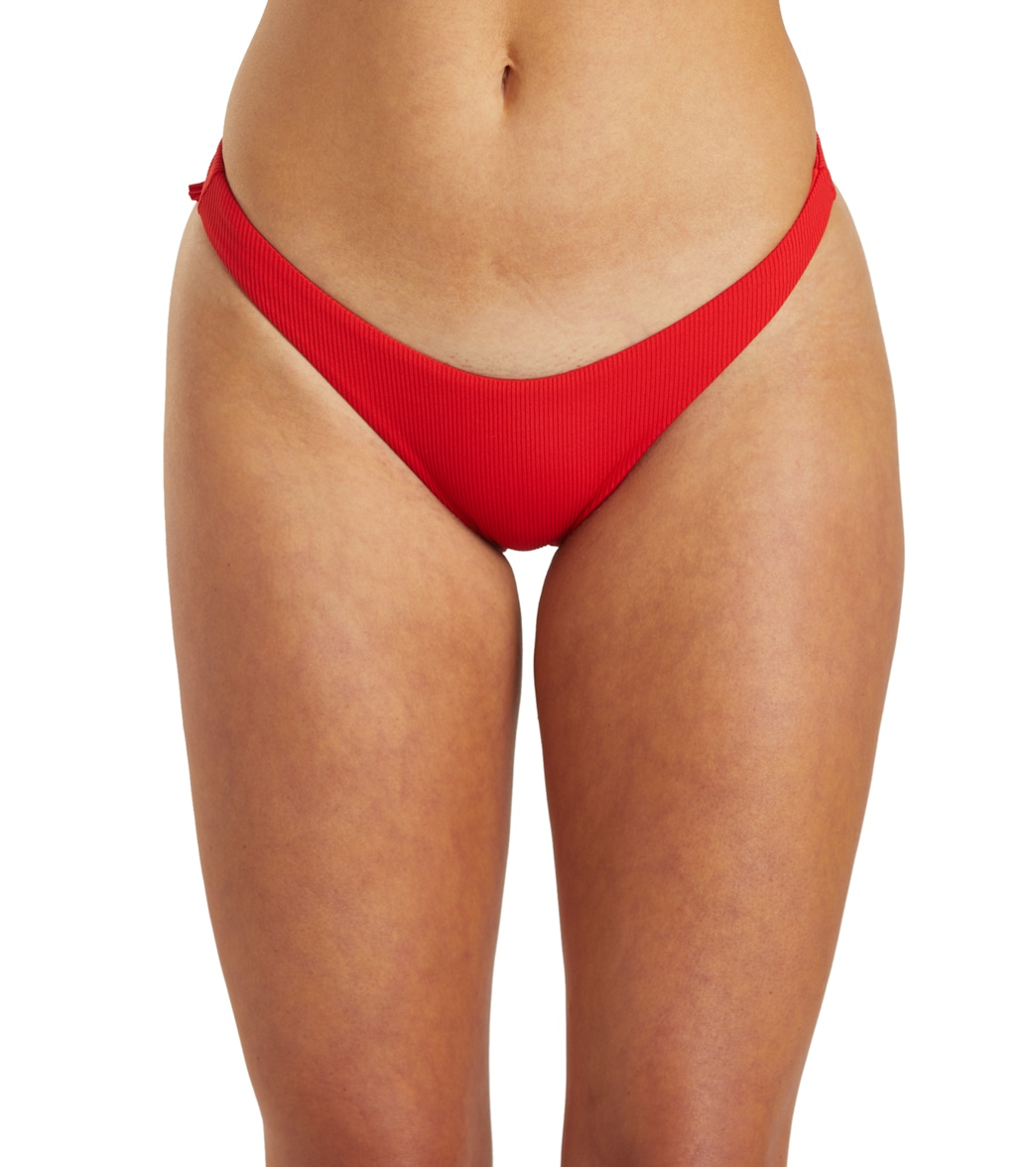 Hurley Women's Baby Rib Ruffle French Bikini Bottom - Scarlet Large - Swimoutlet.com