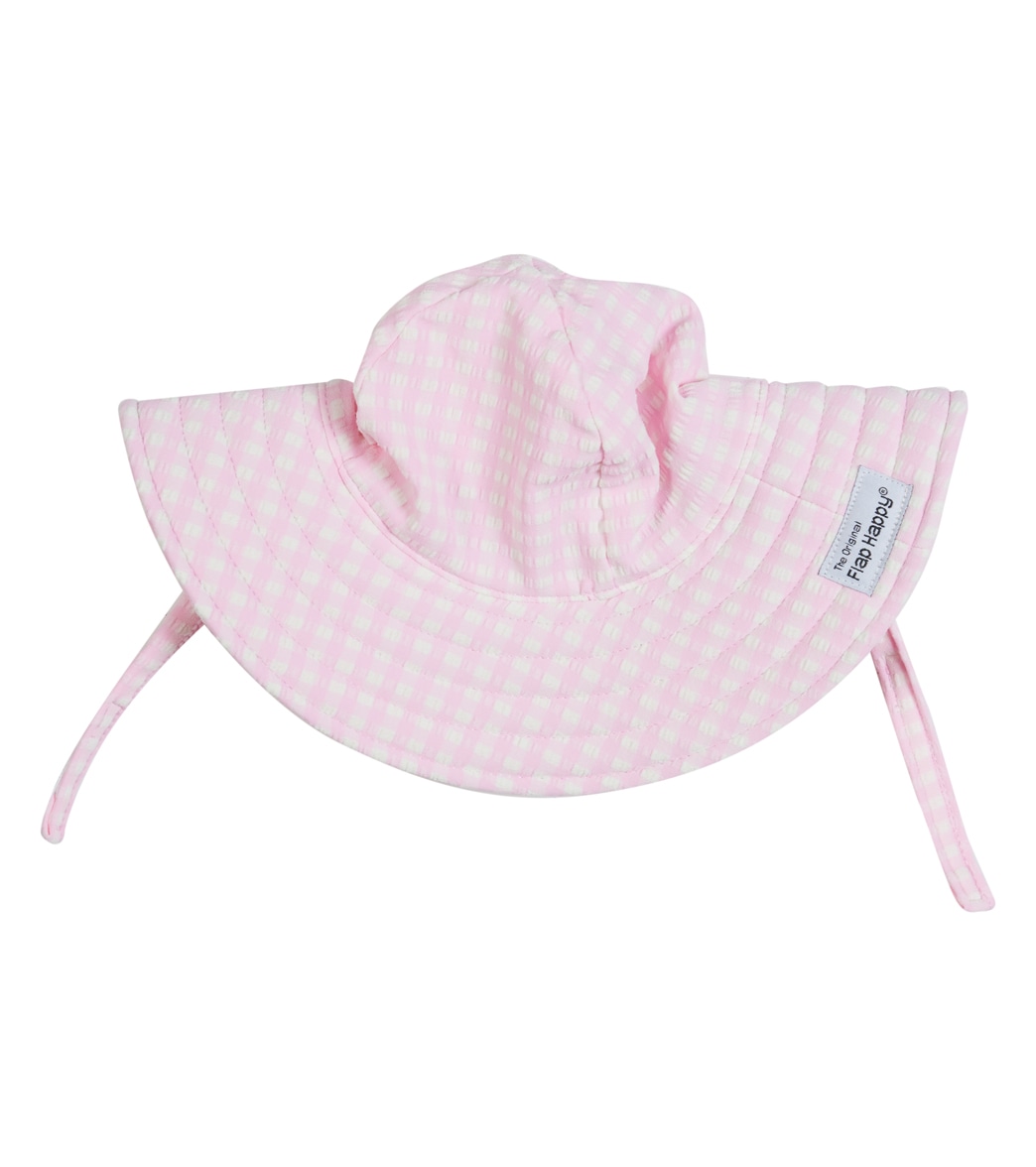 Flap Happy Girls' Pink Gingham Seersucker Upf 50+ Summer Splash Swim Hat - Large - Swimoutlet.com