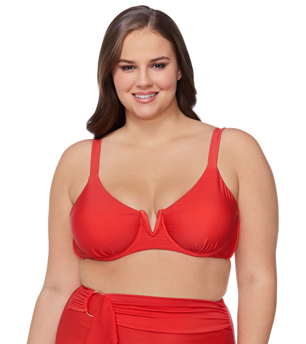 Raisins Women's Plus Size Indio Solids Byron Underwire Bikini Top - Red 14W - Swimoutlet.com