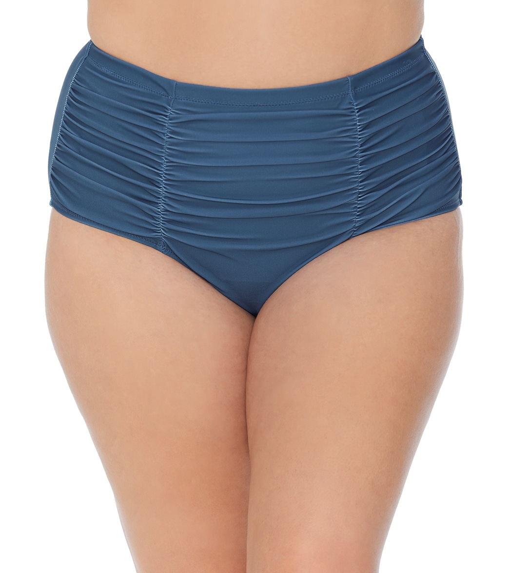 Raisins Women's Plus Size Indio Solids Costa High Waisted Bikini Bottom - Blue 14W - Swimoutlet.com