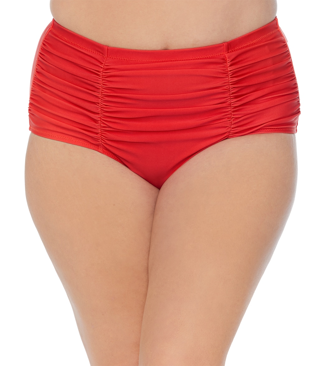 Raisins Women's Plus Size Indio Solids Costa High Waisted Bikini Bottom - Red 14W - Swimoutlet.com