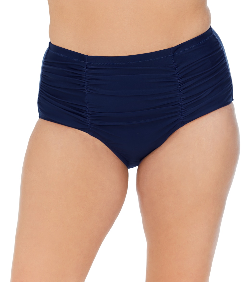 Raisins Women's Plus Size Indio Solids Costa High Waisted Bikini Bottom - Navy 14W - Swimoutlet.com