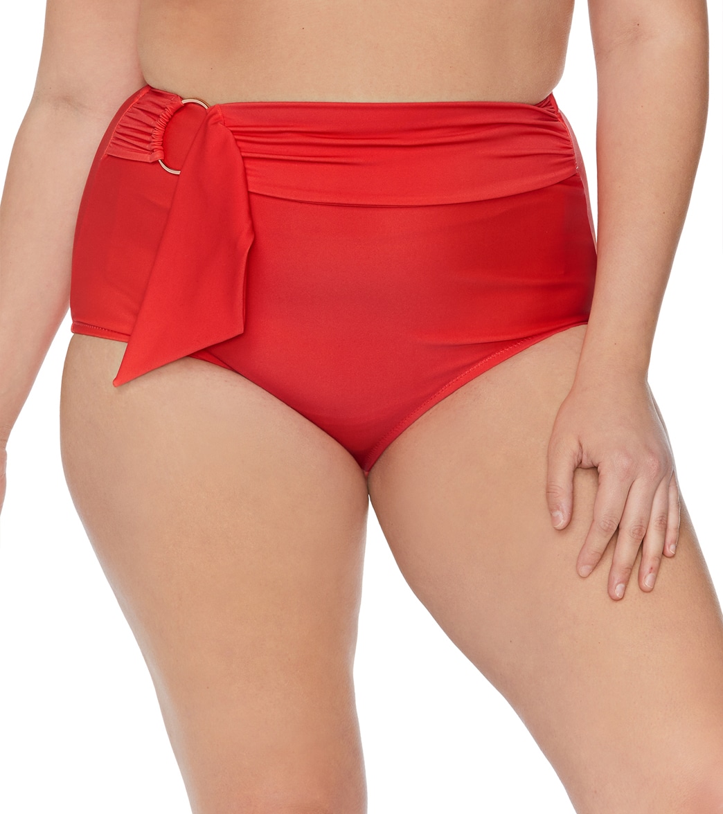 Raisins Women's Plus Size Indio Solids Fairfax High Waisted Bikini Bottom - Red 14W - Swimoutlet.com