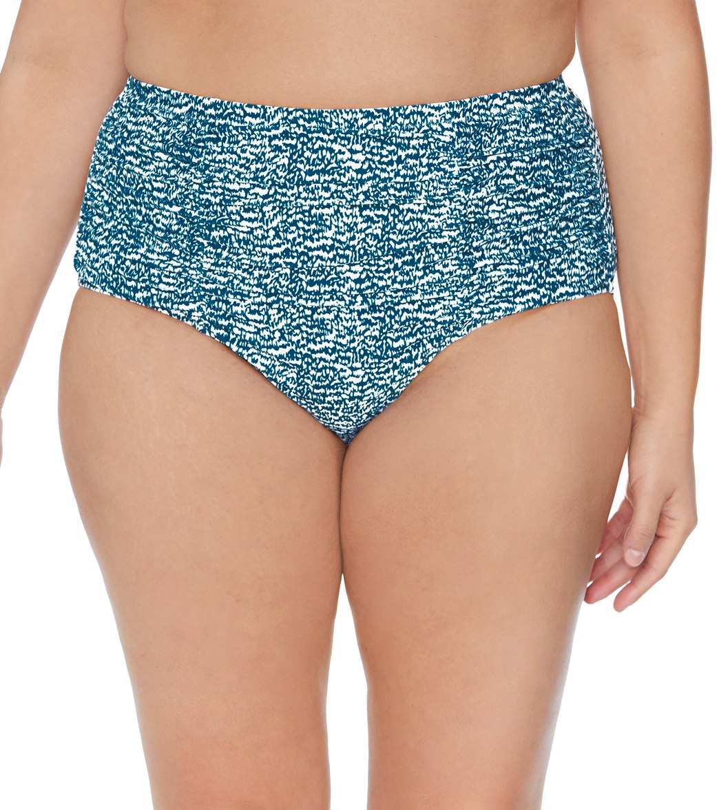 Raisins Women's Plus Size Palms Highway Costa High Waisted Bikini Bottom - Blue 14W - Swimoutlet.com