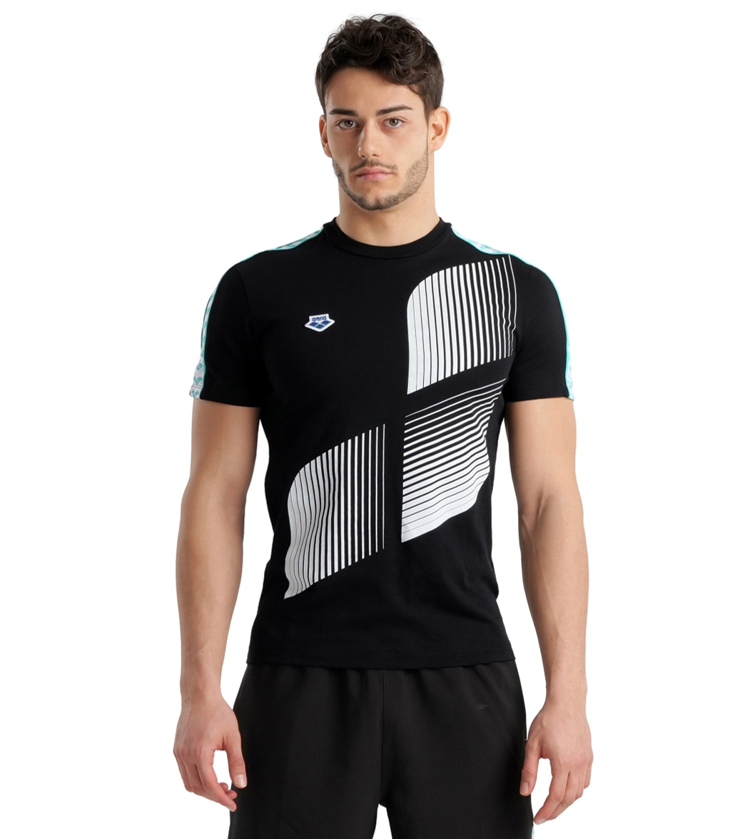 Arena Men's Logo Team Tee Shirt - Black/White/Blue Diamond Large Cotton - Swimoutlet.com